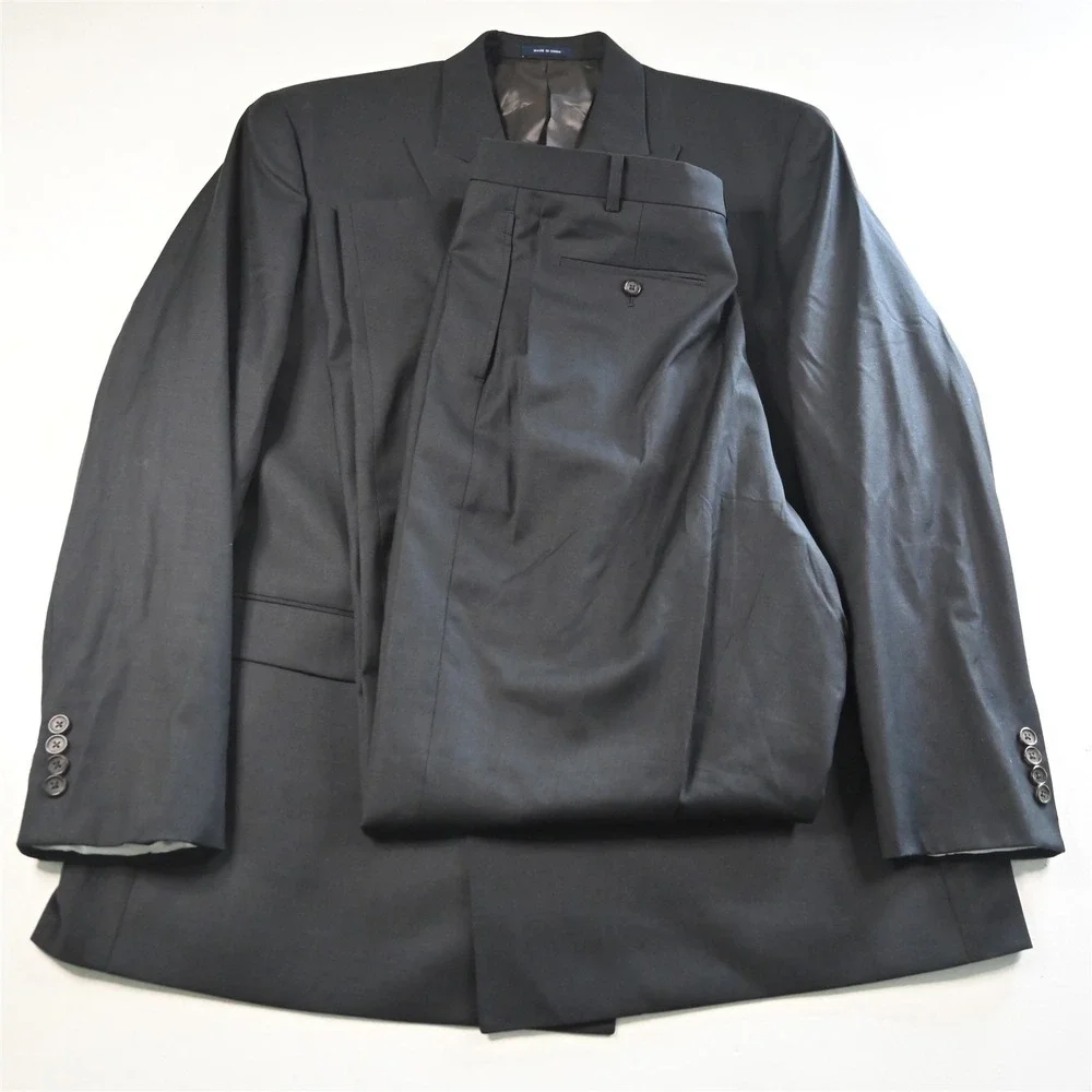Ralph Lauren 48L 38x36‎ Charcoal Gray 100% Wool Double Breasted Mens Suit